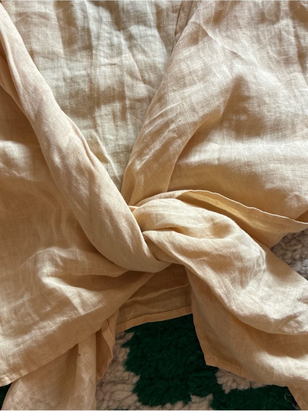Allen Allen Vintage 100% Linen Butter Yellow Wrap Blouse - Picture 2 of 5